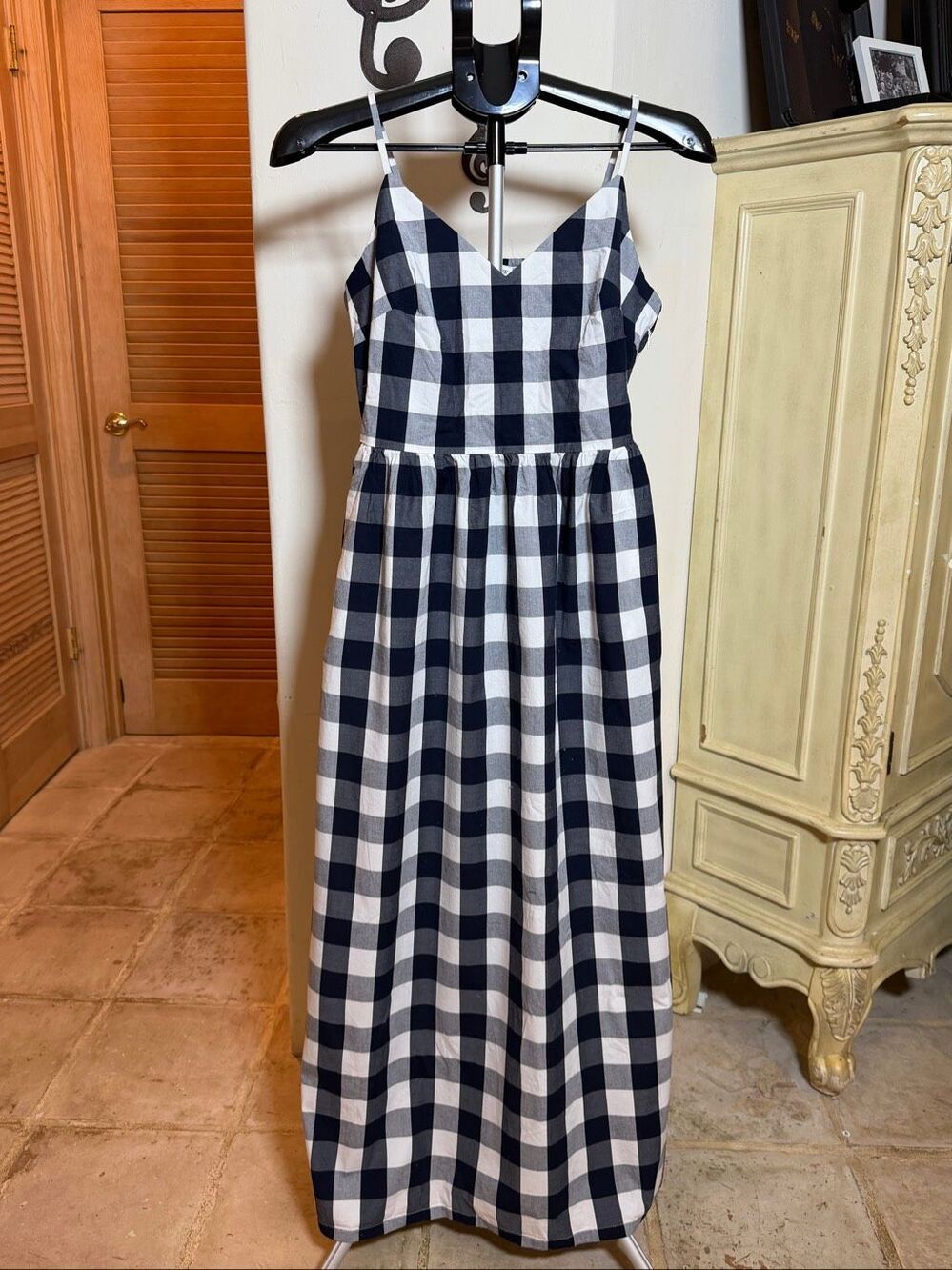 NWOT J. Crew gingham maxi dress with pockets.